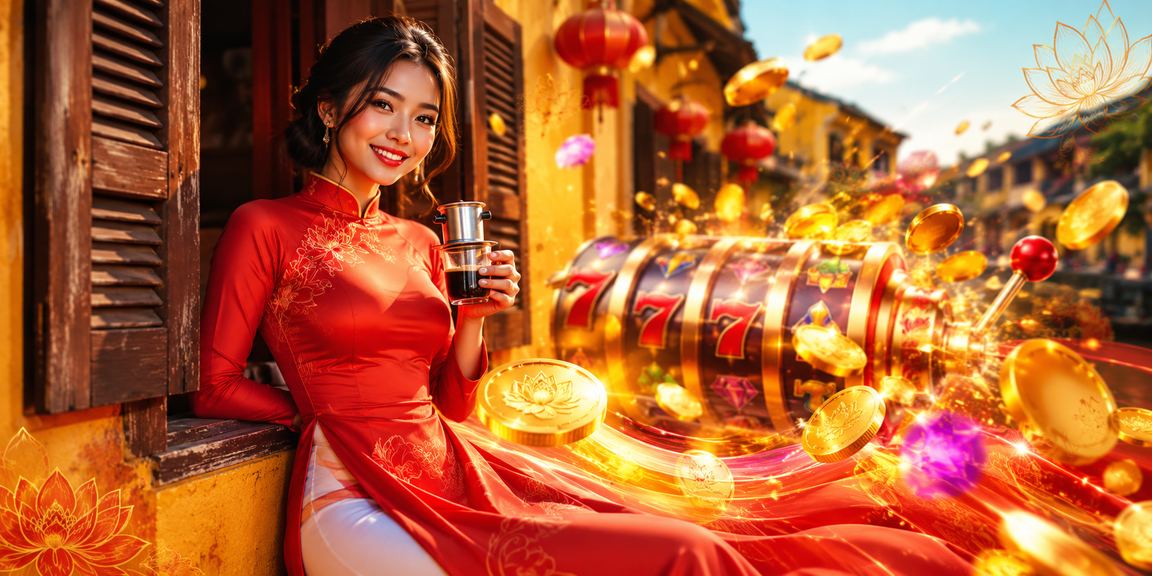 Người chơi slots tại Hội An với trang phục áo dài truyền thống Việt Nam